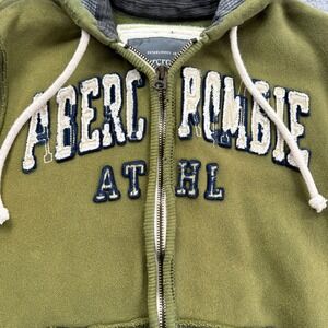 Abercrombie Fitch Olive Green Zip Up Hoodie Athl Logo Graphic Sweatshirt Small